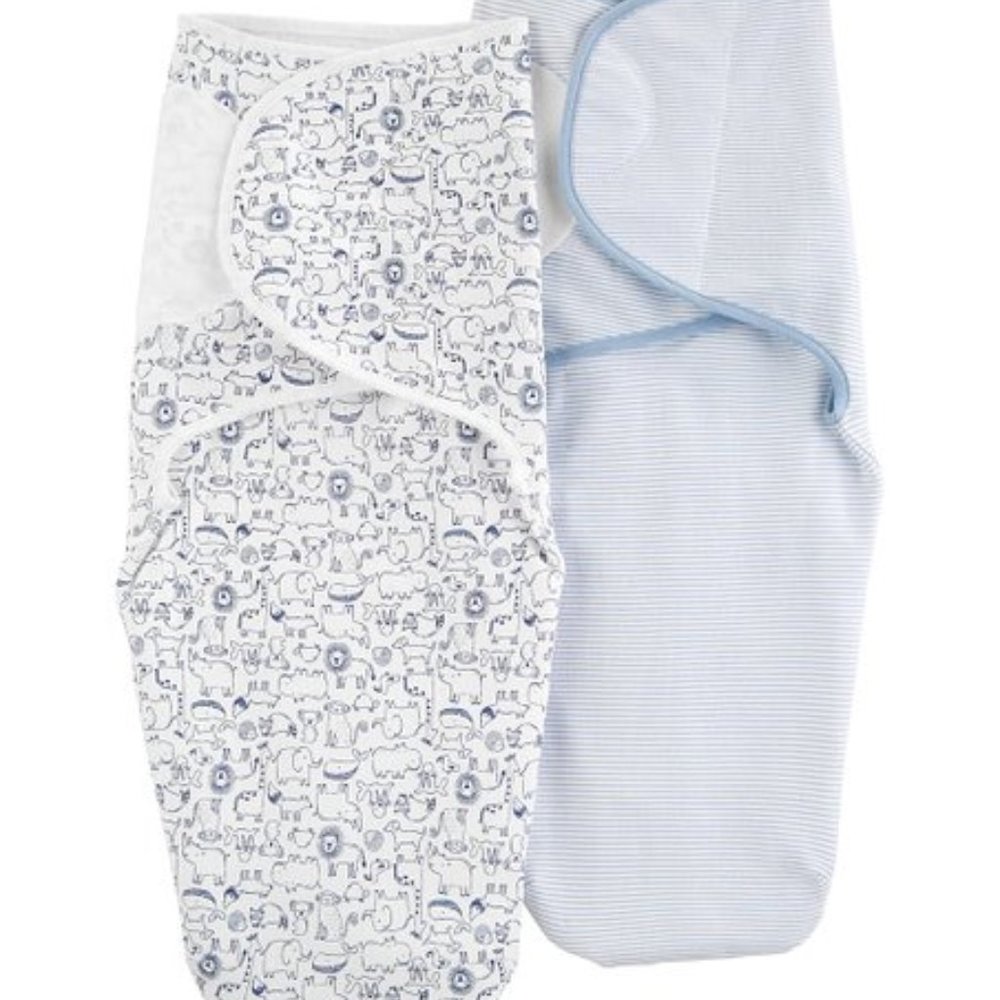 Carters Swaddle Set Small Animals Blue and White
